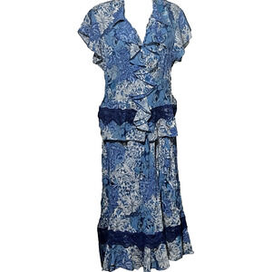 2 Piece Skirt Set Sz 12 Blue Floral Fairy Lace Ruffles Cottagecore Boho Y2k